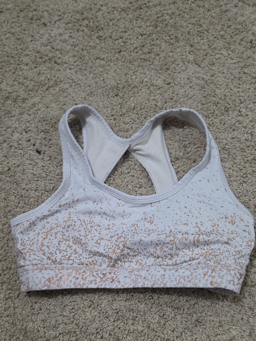 BuffBunny White Sports Bra with Rose Gold Speckle